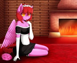 Size: 982x814 | Tagged: safe, artist:eloise-chan, oc, oc only, oc:sweetcake, pegasus, anthro, anthro oc, clothes, evening gloves, maid, solo