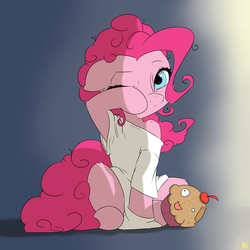 Size: 2400x2400 | Tagged: safe, artist:captainpudgemuffin, edit, pinkie pie, g4, clothes, female, high res, shirt, solo, tired