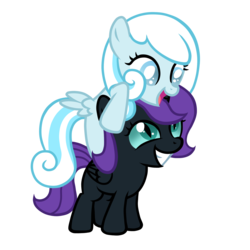 Size: 2000x2000 | Tagged: safe, artist:posey-11, oc, oc only, oc:nyx, oc:snowdrop, cute, dragon eyes, high res, nyxabetes, oc riding oc, ponies riding ponies, riding, snowbetes, snownyx