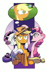Size: 648x975 | Tagged: safe, artist:andypriceart, artist:animatedjames, edit, applejack, pinkie pie, rarity, g4, spoiler:comic, spoiler:comic25, animated, female, rage, thought bubble
