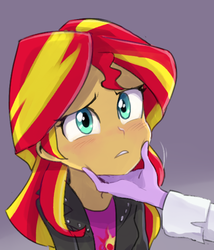 Size: 484x566 | Tagged: dead source, safe, artist:baekgup, sci-twi, sunset shimmer, twilight sparkle, equestria girls, g4, rainbow rocks, blushing, chin stroke, clothes, cute, female, frown, implied lesbian, jacket, leather jacket, lesbian, shimmerbetes, ship:sci-twishimmer, ship:sunsetsparkle, shipping, story in the comments