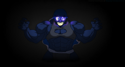 Size: 1851x992 | Tagged: safe, artist:advanceddefense, artist:greentark46, princess luna, human, g4, big breasts, breasts, clothes, colored, dark, female, feral, glowing eyes, humanized, looking at you, muscles, overdeveloped muscles, princess muscle moona, ripped, sharp teeth, solo, torn clothes, wereluna