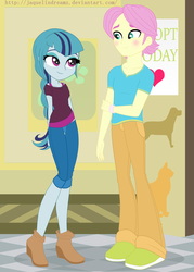 Size: 3040x4240 | Tagged: dead source, source needed, safe, artist:jaquelindreamz, fluttershy, sonata dusk, equestria girls, g4, alternate clothes, alternate hairstyle, braid, butterscotch, duo, equestria guys, female, half r63 shipping, male, rule 63, shipping, straight