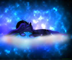 Size: 3000x2500 | Tagged: safe, artist:bluenight01, princess luna, alicorn, pony, g4, female, high res, prone, sleeping, solo, space, stars