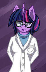 Size: 1118x1737 | Tagged: safe, artist:novaspark, sci-twi, twilight sparkle, anthro, g4, clothes, female, glasses, lab coat, solo