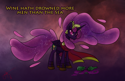 Size: 3000x1941 | Tagged: safe, artist:jorobro, berry punch, berryshine, earth pony, pony, g4, corrupted, female, nightmare berry punch, nightmare pony, solo, wine