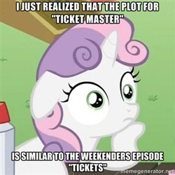 Size: 300x300 | Tagged: safe, sweetie belle, g4, my little pony: friendship is magic, the ticket master, exploitable meme, image macro, meme, sudden clarity sweetie belle, the weekenders