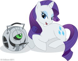 Size: 900x704 | Tagged: safe, artist:delthero, rarity, pony, unicorn, g4, adventure core, adventurity, crack shipping, crossover, crossover shipping, female, personality core, portal (valve), portal 2, simple background, solo, transparent background, vector