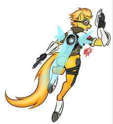 Size: 751x819 | Tagged: safe, artist:redstar, spitfire, anthro, unguligrade anthro, g4, crossover, female, overwatch, solo, tracer