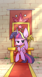 Size: 1200x2200 | Tagged: safe, artist:joycall6, twilight sparkle, alicorn, pony, g4, big crown thingy, female, jewelry, mare, regalia, solo, throne, throne slouch, twilight scepter, twilight sparkle (alicorn)