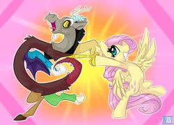 Size: 2800x2000 | Tagged: safe, artist:nekosnicker, discord, fluttershy, draconequus, pegasus, pony, g4, high res