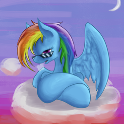 Size: 1000x1000 | Tagged: safe, artist:masterofintrigue, rainbow dash, pony, g4, cloud, female, glasses, solo