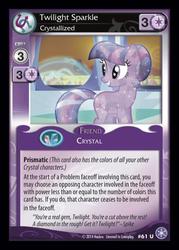 Size: 372x520 | Tagged: safe, enterplay, twilight sparkle, crystal pony, unicorn, g4, my little pony collectible card game, the crystal games, card, ccg, crystal twilight, crystallized, female, grin, horn, smiling, solo, tail