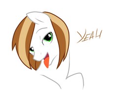 Size: 1280x960 | Tagged: safe, artist:maccoffee, oc, oc only, oc:coffee cream, pegasus, pony, bedroom eyes, bust, male, open mouth, simple background, smiling, solo, stallion, text, tongue out, white background