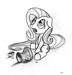 Size: 2520x2639 | Tagged: safe, artist:uminanimu, fluttershy, g4, female, high res, monochrome, solo, traditional art