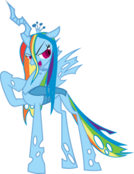 Size: 786x1016 | Tagged: safe, artist:blah23z, queen chrysalis, rainbow dash, g4, changelingified, dashling, female, palette swap, recolor, simple background, solo, species swap