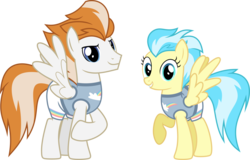 Size: 1600x1027 | Tagged: safe, artist:chainchomp2, fire streak, misty fly, pegasus, pony, equestria games (episode), g4, clothes, duo, duo male and female, equestria games, female, looking at you, male, mare, simple background, spread wings, stallion, transparent background, vector, wings, wonderbolts