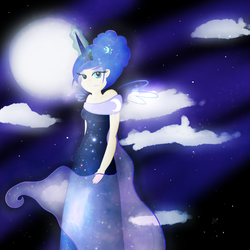 Size: 3000x3000 | Tagged: safe, artist:everay, princess luna, human, g4, clothes, dress, female, high res, humanized, solo
