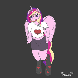 Size: 1280x1280 | Tagged: safe, artist:php7, princess cadance, anthro, g4, female, midriff, simple background, solo