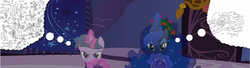 Size: 1710x467 | Tagged: safe, princess luna, twilight sparkle, alicorn, pony, g4, calculating, captain falcon, falcon punch, female, mare, super smash bros., thought bubble, twilight sparkle (alicorn), youtube link