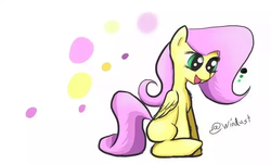 Size: 790x477 | Tagged: safe, artist:windust, fluttershy, g4, cute, digital art, female, filly, minimalist, open mouth, sample, shyabetes, sitting, sketch, smiling, solo, younger