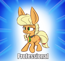 Size: 900x850 | Tagged: safe, artist:heir-of-rick, applejack, daily apple pony, g4, alternate hairstyle, female, image macro, impossibly large ears, meme, necktie, professionalism, solo