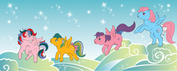 Size: 2274x915 | Tagged: safe, artist:dinogomonni, masquerade (g1), north star (g1), whizzer, wind whistler, pegasus, pony, g1