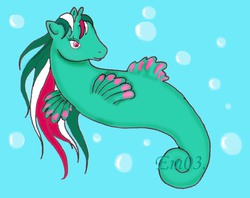 Size: 1128x892 | Tagged: safe, artist:raptor85, fizzy, sea pony, twinkle eyed pony, g1, bubble, female, fins, flowing mane, ocean, smiling, solo, species swap, swimming, underwater, water