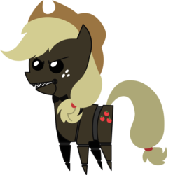 Size: 889x899 | Tagged: safe, applejack, pony, robot, robot pony, five nights at aj's, g4, adoracreepy, animatronic, applefreddy, chibi, creepy, cute, female, five nights at freddy's, glare, open mouth, pointy ponies, simple background, solo, this will end in tears, transparent background, vector