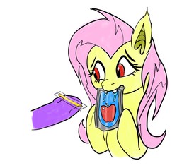 Size: 1280x1216 | Tagged: safe, artist:snapai, fluttershy, g4, capri-sun, fangs, flutterbat, juice, straw