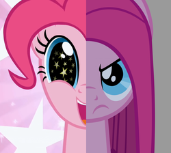 Size: 804x720 | Tagged: safe, pinkie pie, g4, close-up, dual persona, duality, pinkamena diane pie, starry eyes, two sides, wingding eyes