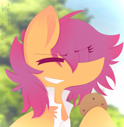 Size: 5098x5229 | Tagged: safe, artist:scootaloocuteness, scootaloo, pegasus, pony, g4, absurd resolution, cookie, eyes closed, smiling, solo