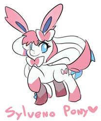 Size: 700x840 | Tagged: safe, artist:freedomthai, sylveon, cute, looking at you, misspelling, pokémon, ponified, raised hoof, smiling, solo