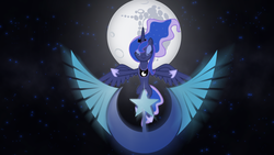 Size: 1920x1080 | Tagged: safe, artist:fuge269, princess luna, alicorn, pony, g4, emblem, eyes closed, female, mare, mare in the moon, moon, new lunar republic, solo, vector, wallpaper