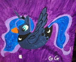 Size: 1321x1074 | Tagged: safe, artist:galaxygoddess, princess luna, duck, g4, canvas, female, painting, solo, species swap, traditional art