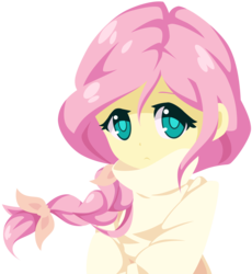 Size: 2500x2713 | Tagged: safe, artist:oathkeeper21, fluttershy, human, g4, alternate hairstyle, braid, bust, clothes, colored pupils, cute, female, high res, humanized, shyabetes, simple background, solo, sweater, sweatershy, transparent background, vector