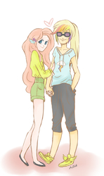 Size: 500x846 | Tagged: safe, artist:audraviolet, fluttershy, rainbow dash, human, g4, female, humanized, lesbian, ship:flutterdash, shipping