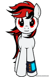 Size: 650x1000 | Tagged: safe, artist:koshakevich, oc, oc only, oc:blackjack, pony, unicorn, fallout equestria, fallout equestria: project horizons, animated, fanfic, fanfic art, female, gif, hooves, horn, looking at you, mare, pipbuck, simple background, solo, transparent background, vector, windswept mane