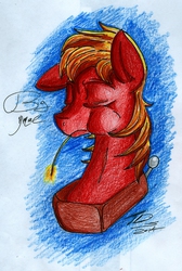 Size: 1205x1792 | Tagged: safe, artist:digitaldomain123, big macintosh, earth pony, pony, g4, bust, eating, male, signature, stallion, straw in mouth, traditional art