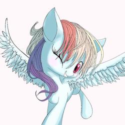 Size: 1000x1000 | Tagged: dead source, safe, artist:unousaya, rainbow dash, g4, female, looking at you, solo, wink