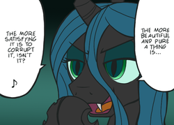 Size: 648x464 | Tagged: safe, artist:primal, queen chrysalis, g4, japanese reading order, speech bubble