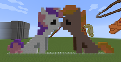 Size: 1280x658 | Tagged: safe, artist:peternators, button mash, sweetie belle, g4, colt, female, filly, foal, male, minecraft, minecraft pixel art, pixel art, ship:sweetiemash, shipping, straight