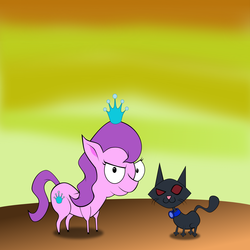 Size: 1693x1693 | Tagged: safe, artist:magerblutooth, diamond tiara, oc, oc:dazzle, cat, g4, courage the cowardly dog, style emulation