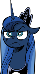 Size: 3000x5438 | Tagged: safe, artist:andypriceart, artist:irisiter, idw, princess luna, pony, g4, :s, absurd resolution, annoyed, female, floppy ears, frown, glare, grumpy, portrait, raised eyebrow, simple background, solo, transparent background, vector, wavy mouth