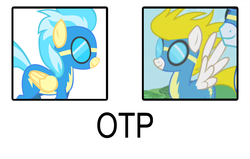 Size: 699x444 | Tagged: safe, misty fly, surprise (g4), pegasus, pony, g4, background pony, crack shipping, exploitable meme, female, lesbian, mare, meme, otp, ship:mistyprise, shipping, wonderbolts, wonderbolts uniform