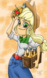 Size: 792x1296 | Tagged: safe, artist:davidsfire, artist:lunchie, applejack, equestria girls, g4, my little pony equestria girls: rainbow rocks, bottle, cider, credits, female, solo