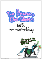 Size: 768x1079 | Tagged: safe, artist:shrabby, queen chrysalis, comic:two princesses one queen, g4, belly, chubby, comic, fat, headband, queen chrysalard, treadmill, villainous delights