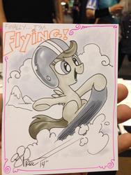 Size: 768x1024 | Tagged: safe, artist:andy price, scootaloo, g4, female, helmet, monochrome, open mouth, scootaloo can't fly, snowboard, snowboarding, solo, traditional art