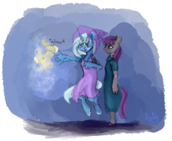 Size: 1633x1337 | Tagged: safe, artist:doodleteal, maud pie, trixie, earth pony, anthro, g4, female, lesbian, magic, ship:mauxie, shipping