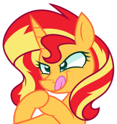Size: 872x928 | Tagged: safe, artist:php92, sunset shimmer, pony, unicorn, g4, female, kitchen eyes, licking lips, pure unfiltered evil, scheming, smiling, smirk, solo, tongue out